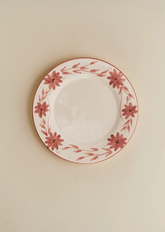 Set de 4 assiettes à dessert - Fleurs de Jardin - Terre de sienne