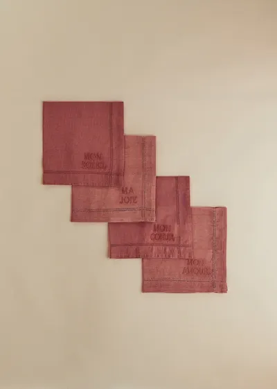 Set de 4 Serviettes - Les Mots brodés - Blush