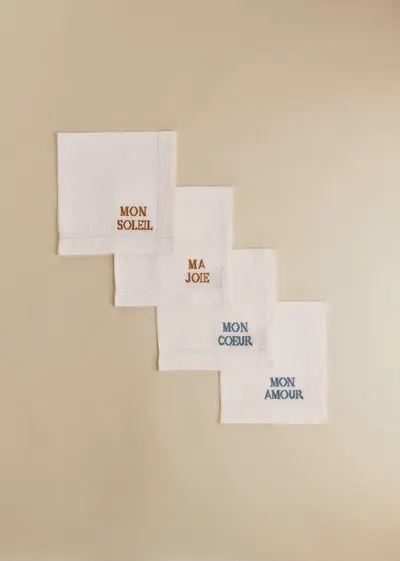 Set de 4 Serviettes - Les Mots brodés - Ecru
