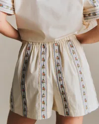 Short Nicolo - Broderie Placée Ecru Détails Rayures Bleu — view 5