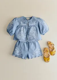 Short Ophélia - Bleu Vintage / Broderie Aurélia — view 2