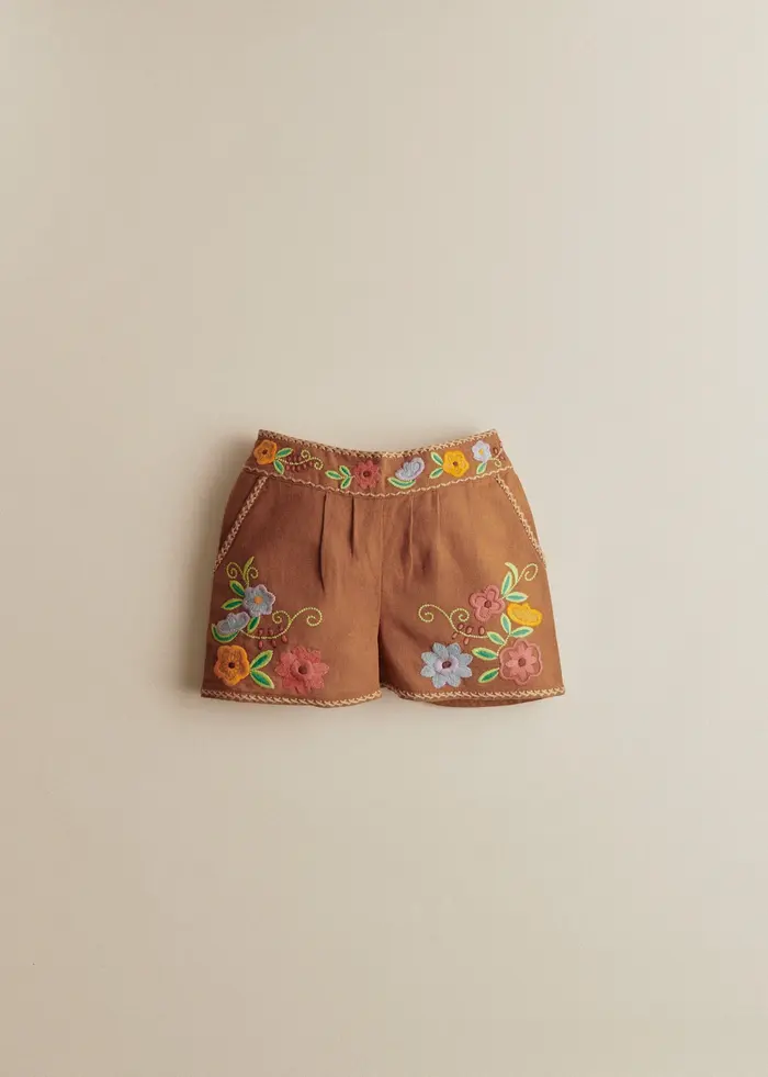 Short Rachelle - Broderie Contrastée Fond Marron