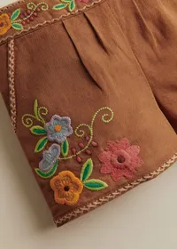 Short Rachelle - Broderie Contrastée Fond Marron — view 3