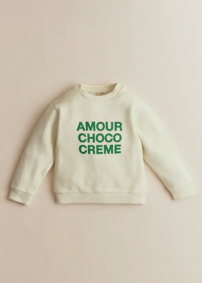 Sweat-Shirt Amour Choco Crème - Ecru / Vert