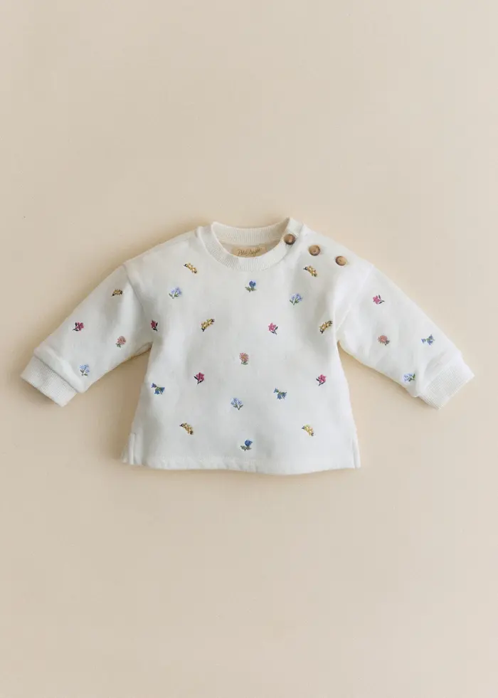 Sweat-Shirt Lulu - Ecru / Broderie Champ de fleurs