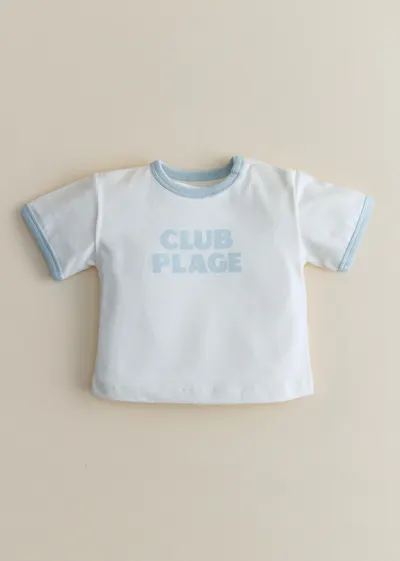 T-Shirt Club Plage - Ecru / Bleu ciel