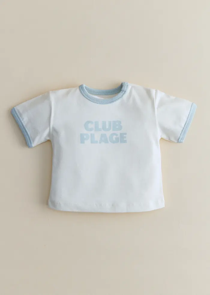 T-Shirt Club Plage - Ecru / Bleu ciel