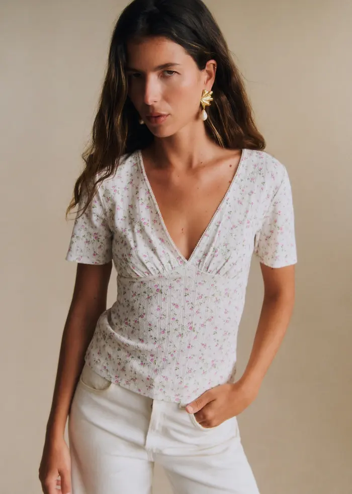 T-Shirt Norah - Pointelle Imprimé Iris