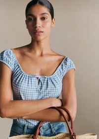 T-Shirt Willow - Imprimé Vichy Ecru Bleu — view 2