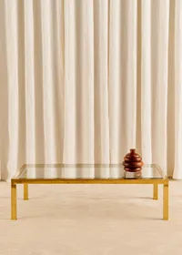 Table basse structure laiton et plateau en verre vintage - Laiton — view 2
