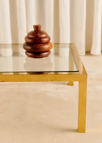 Table basse structure laiton et plateau en verre vintage - Laiton — view 3