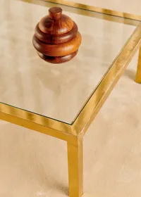 Table basse structure laiton et plateau en verre vintage - Laiton — view 4