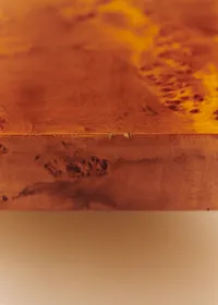 Table basse vintage en loupe d'orme et piètement en laiton - Loupe d'orme — view 3