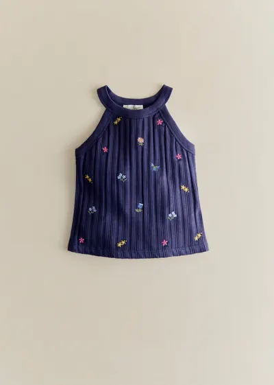 Top Abbie - Marine / Broderie Fleurs Herbier