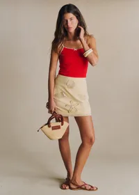 Top Jina - Pointelle Rouge Détails Crème — view 4