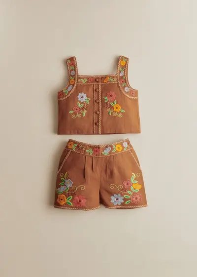 Top Paloma - Broderie Contrastée Fond Marron