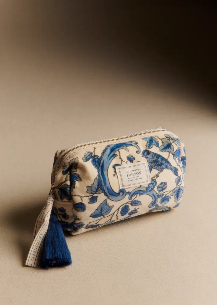Trousse de beauté - Sézane x Antoinette Poisson - Imprimé Oiseaux Bleus