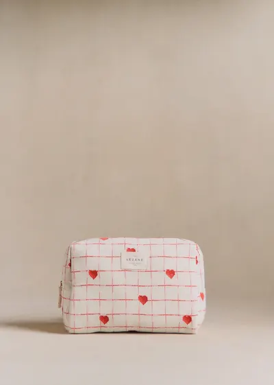 Trousse De Toilette - Broderie Coeurs Rouges