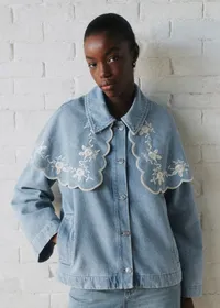 Veste Josephy - Sézane x SEA NY - Broderie Placée Crème Fond Bleu Denim — view 2