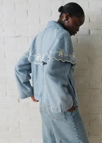 Veste Josephy - Sézane x SEA NY - Broderie Placée Crème Fond Bleu Denim — view 4