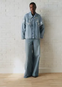 Veste Josephy - Sézane x SEA NY - Broderie Placée Crème Fond Bleu Denim — view 5