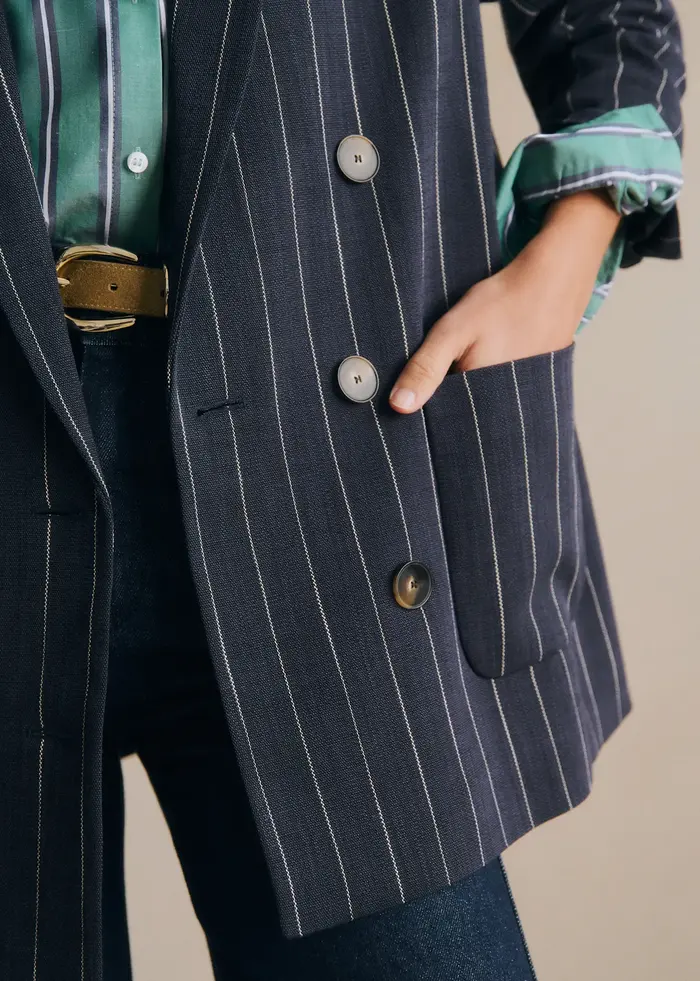 Veste Michele - Rayures Tennis Écru Fond Bleu