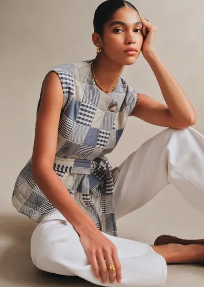 Veste Sebastine - Patchwork Carreaux Bleu